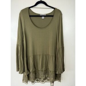 Kate‎ & Mallory Olive Green Tunic W Lace Hem Size XL